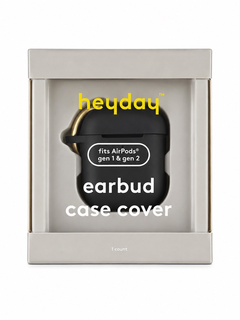 heyday Black Silicone Earbud Case Cover with Gold Carabiner-Gen 1 & 2